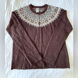 High Sierra Fair Isle Brown and Cream Zip Up Sweater size Medium